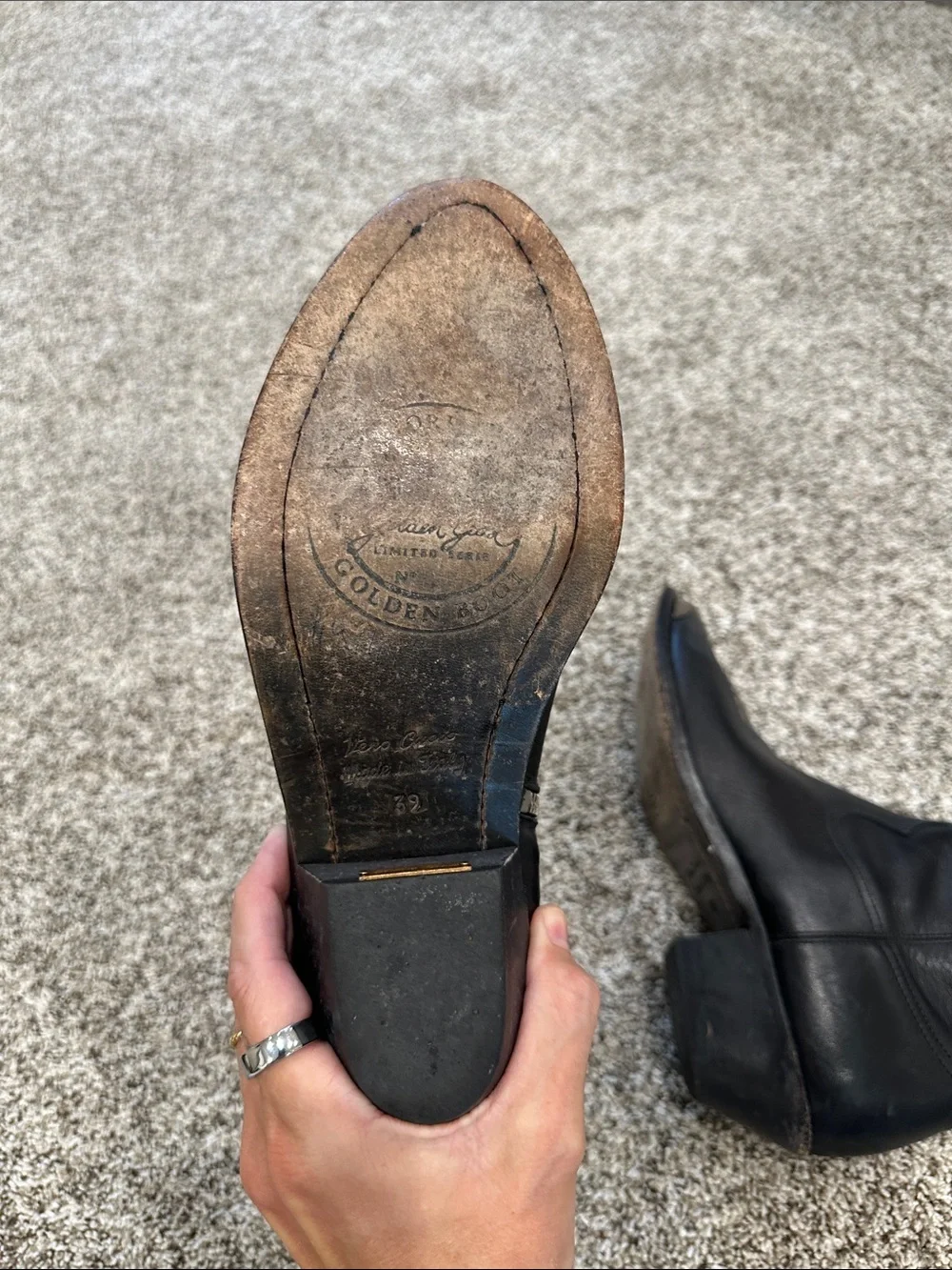 Golden Goose Black Leather Ankle Booties with Contrast Stitching. Size 39